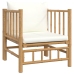 Set de muebles de jardín 7 piezas bambú y cojines blanco crema