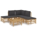 Set de muebles de jardín 6 piezas bambú con cojines gris oscuro