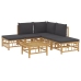 Set de muebles de jardín 6 piezas bambú con cojines gris oscuro