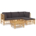 Set de muebles de jardín 5 piezas bambú con cojines gris oscuro