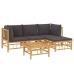 Set de muebles de jardín 5 piezas bambú con cojines gris oscuro