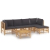 Set de muebles de jardín 6 piezas bambú con cojines gris oscuro