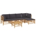Set de muebles de jardín 6 piezas bambú con cojines gris oscuro