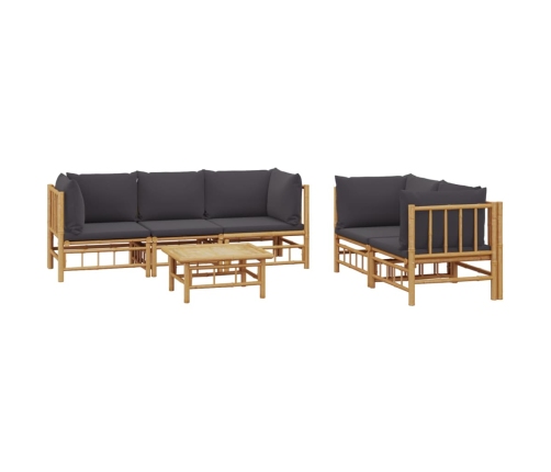 Set de muebles de jardín 6 piezas bambú con cojines gris oscuro