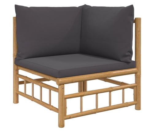 Set de muebles de jardín 6 piezas bambú con cojines gris oscuro