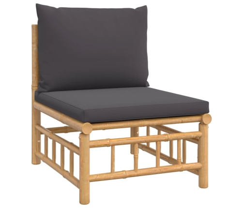 Set de muebles de jardín 6 piezas bambú con cojines gris oscuro