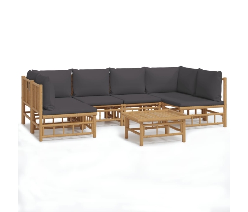 Set de muebles de jardín 7 piezas bambú con cojines gris oscuro