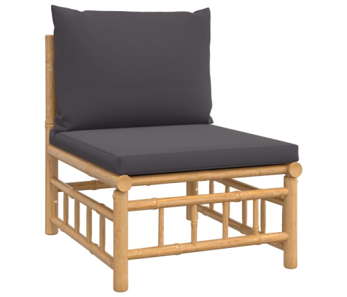 Set de muebles de jardín 7 piezas bambú con cojines gris oscuro