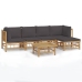 Set de muebles de jardín 6 piezas bambú con cojines gris oscuro