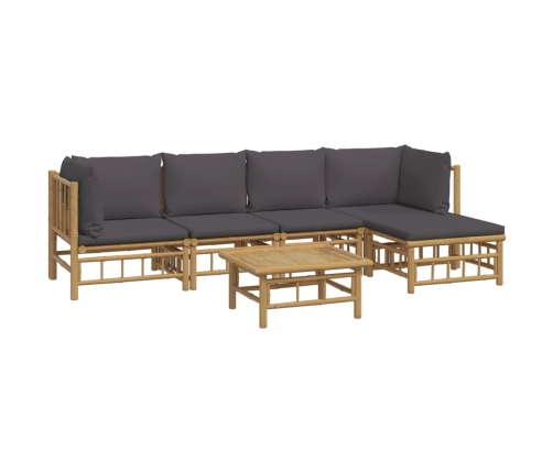 Set de muebles de jardín 6 piezas bambú con cojines gris oscuro