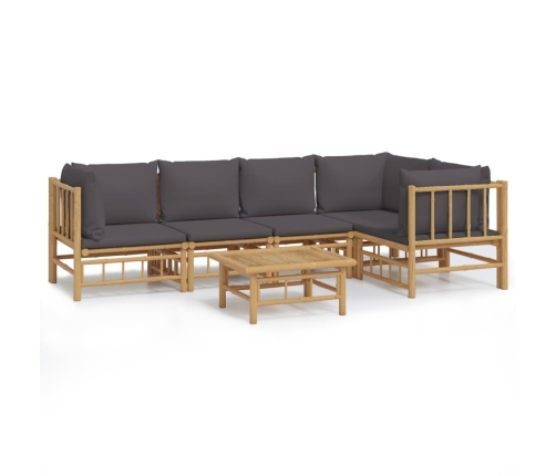 Set de muebles de jardín 6 piezas bambú con cojines gris oscuro