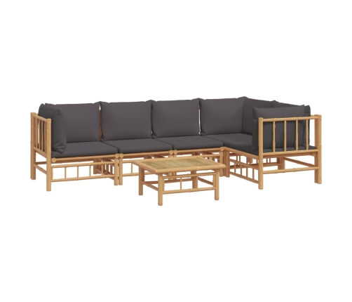 Set de muebles de jardín 6 piezas bambú con cojines gris oscuro