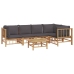 Set de muebles de jardín 6 piezas bambú con cojines gris oscuro