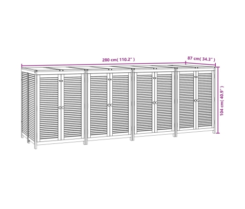 Caja de almacenaje de jardín madera maciza acacia 280x87x104 cm