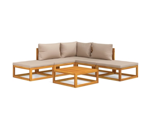 Set muebles de jardín 6 pzas madera maciza y cojines gris taupé