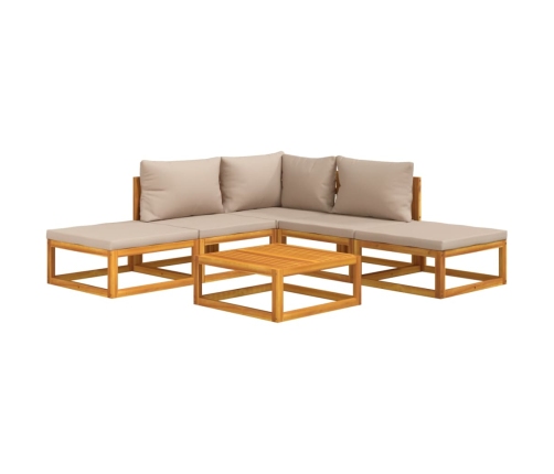 Set muebles de jardín 6 pzas madera maciza y cojines gris taupé
