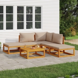 Set muebles de jardín 6 pzas madera maciza y cojines gris taupé