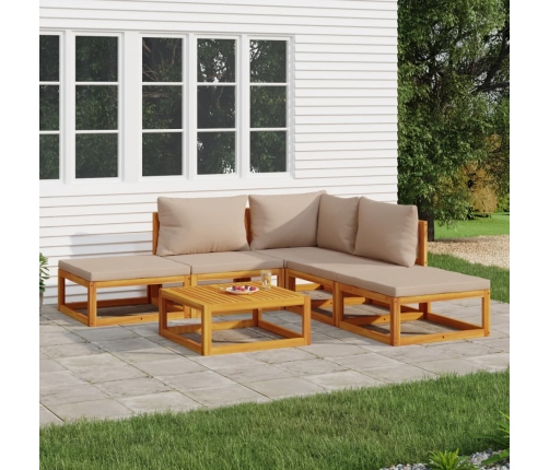 Set muebles de jardín 6 pzas madera maciza y cojines gris taupé