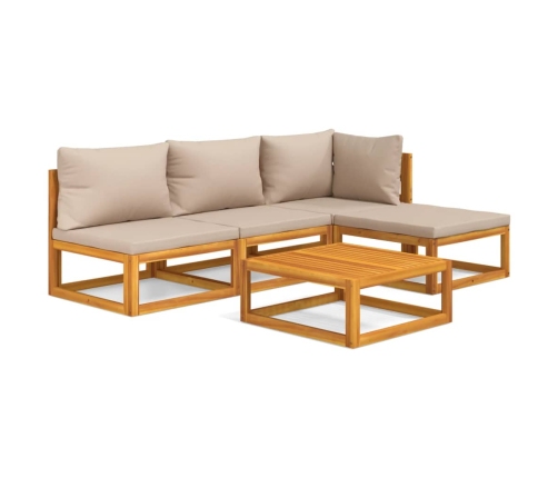 Set muebles de jardín 5 pzas madera maciza y cojines gris taupé
