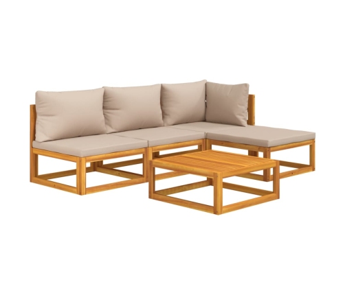 Set muebles de jardín 5 pzas madera maciza y cojines gris taupé