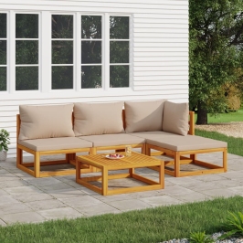 Set muebles de jardín 5 pzas madera maciza y cojines gris taupé