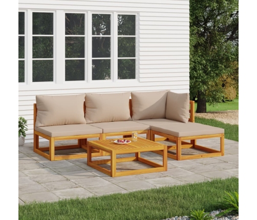 Set muebles de jardín 5 pzas madera maciza y cojines gris taupé