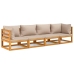 Set muebles de jardín 4 pzas madera maciza y cojines gris taupé