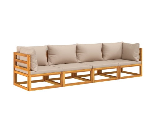 Set muebles de jardín 4 pzas madera maciza y cojines gris taupé
