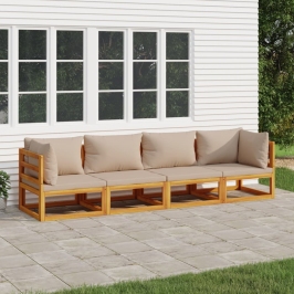 Set muebles de jardín 4 pzas madera maciza y cojines gris taupé