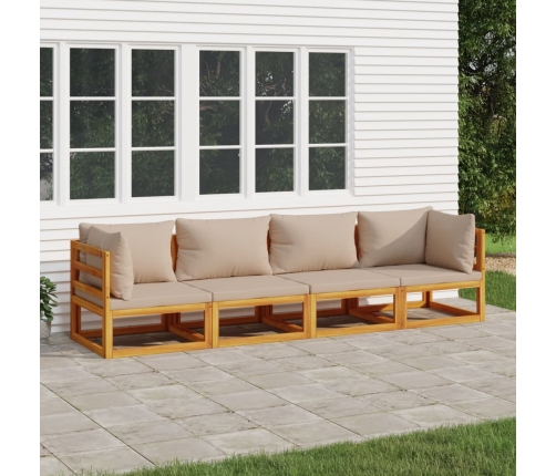 Set muebles de jardín 4 pzas madera maciza y cojines gris taupé