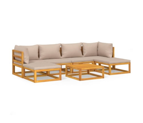 Set muebles de jardín 7 pzas madera maciza y cojines gris taupé