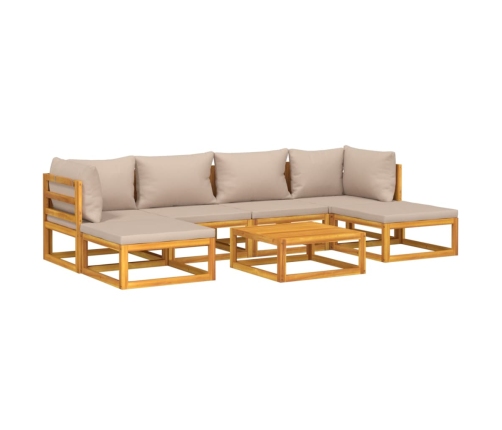Set muebles de jardín 7 pzas madera maciza y cojines gris taupé