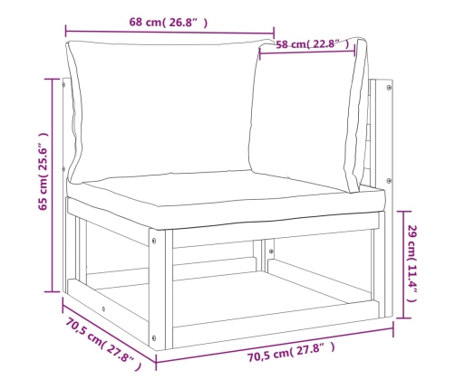 Set muebles de jardín 7 pzas madera maciza y cojines gris taupé