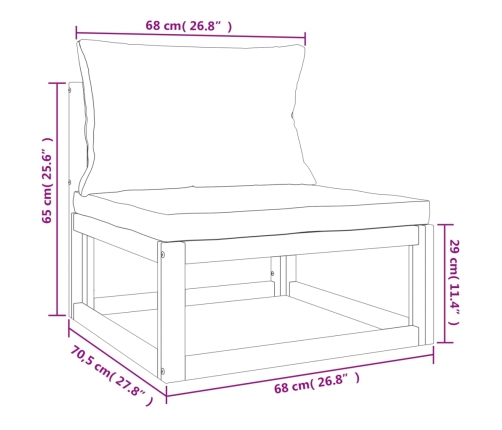 Set muebles de jardín 7 pzas madera maciza y cojines gris taupé