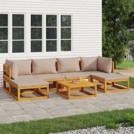 Set muebles de jardín 7 pzas madera maciza y cojines gris taupé