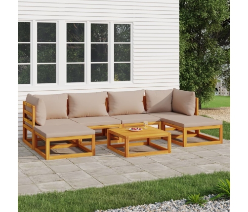 Set muebles de jardín 7 pzas madera maciza y cojines gris taupé