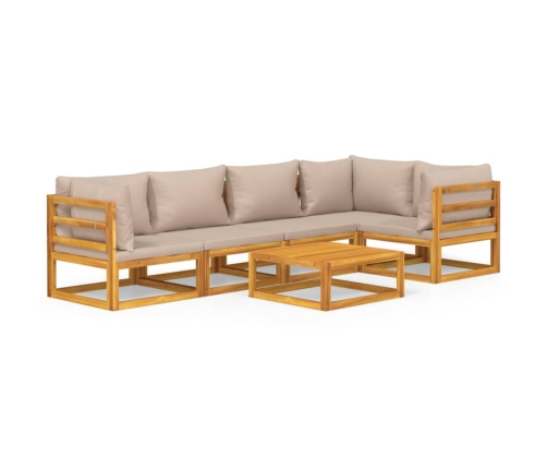 Set muebles de jardín 6 pzas madera maciza y cojines gris taupé