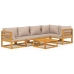 Set muebles de jardín 6 pzas madera maciza y cojines gris taupé