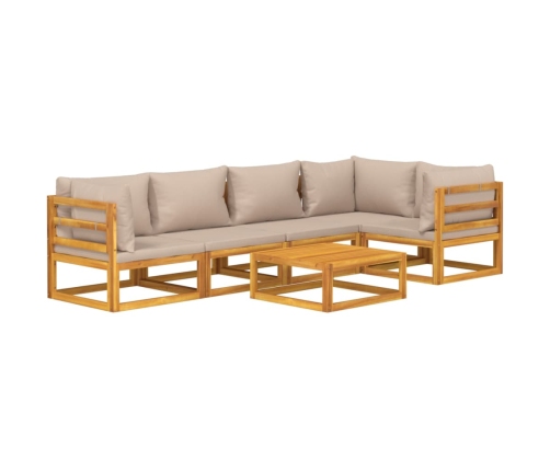 Set muebles de jardín 6 pzas madera maciza y cojines gris taupé