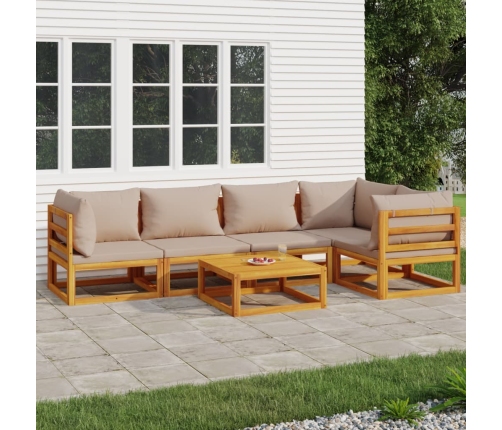 Set muebles de jardín 6 pzas madera maciza y cojines gris taupé