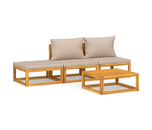 Set muebles de jardín 4 pzas madera maciza y cojines gris taupé