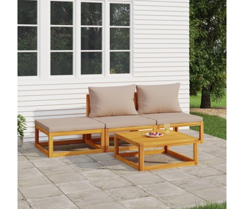 Set muebles de jardín 4 pzas madera maciza y cojines gris taupé