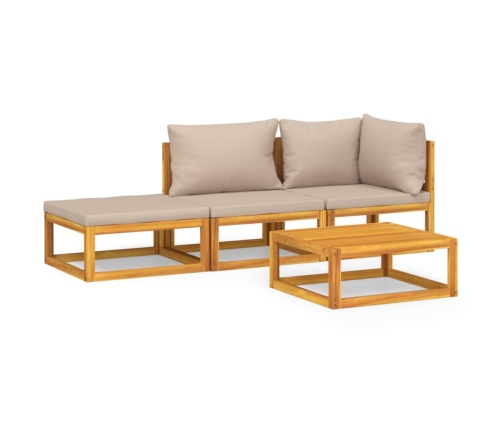Set muebles de jardín 4 pzas madera maciza y cojines gris taupé