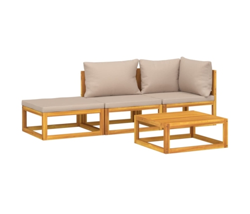 Set muebles de jardín 4 pzas madera maciza y cojines gris taupé