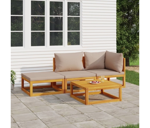 Set muebles de jardín 4 pzas madera maciza y cojines gris taupé