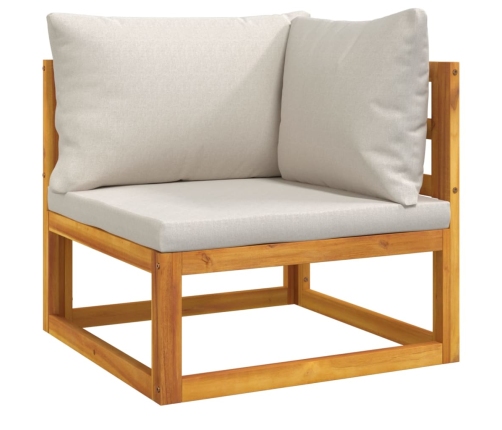 Set muebles de jardín 5 pzas madera maciza y cojines gris claro