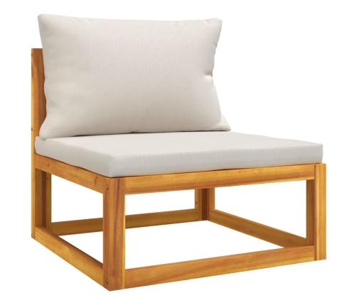 Set muebles de jardín 5 pzas madera maciza y cojines gris claro