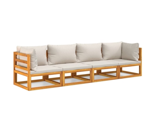 Set muebles de jardín 4 pzas madera maciza y cojines gris claro