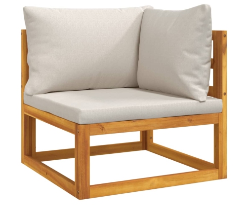 Set muebles de jardín 4 pzas madera maciza y cojines gris claro