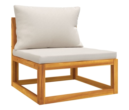 Set muebles de jardín 4 pzas madera maciza y cojines gris claro